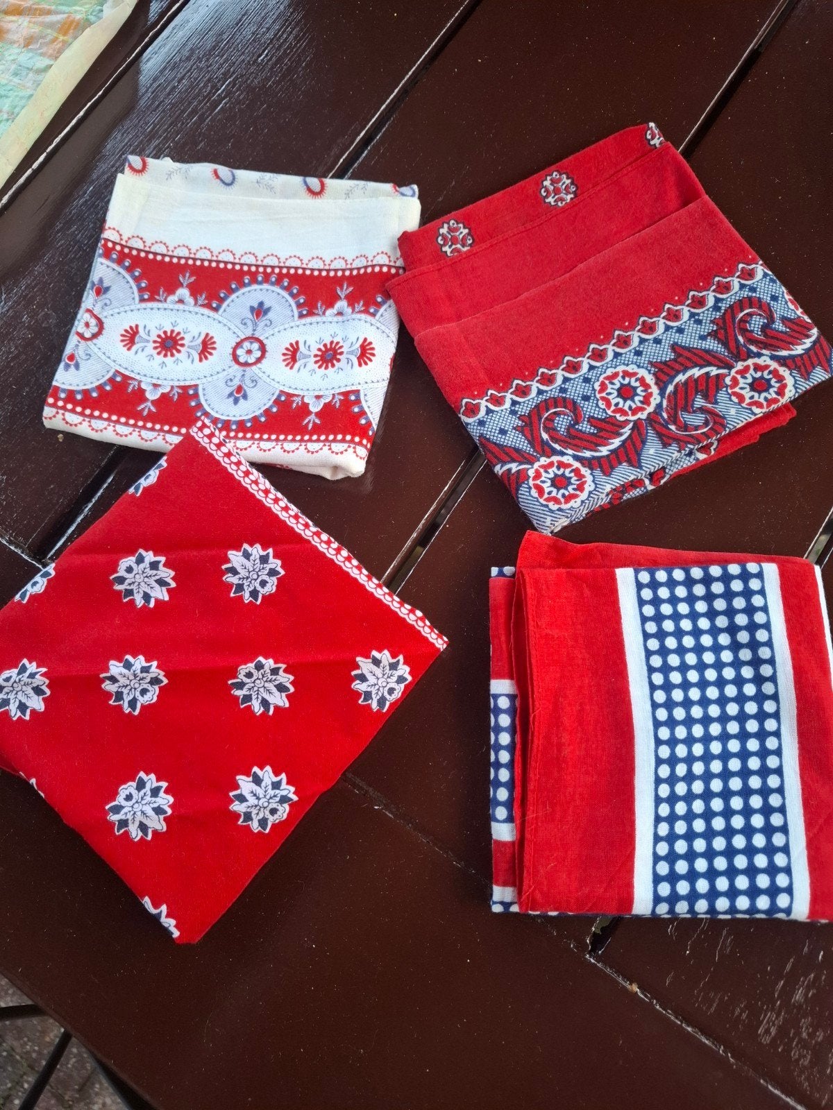 Set van 3 vintage rode en witte boerenzakdoeken en sjaaltje, Ophalen of Verzenden