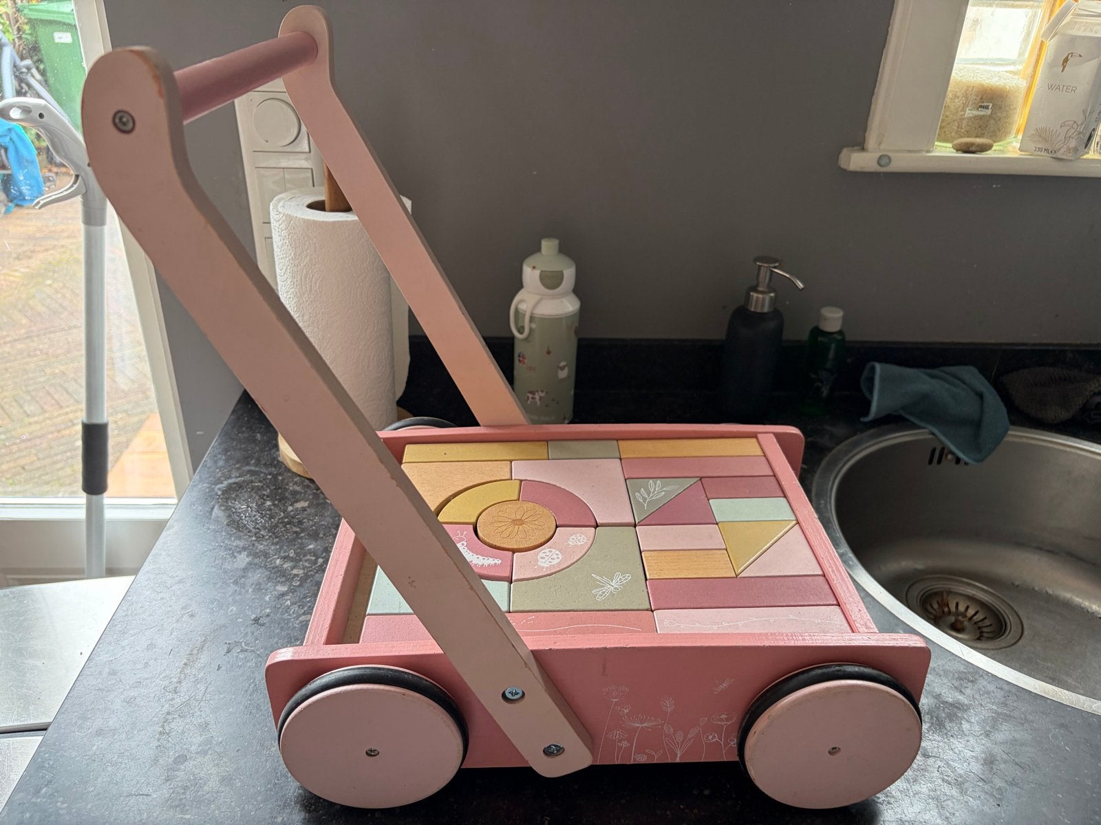 Little Dutch Houten Loopwagen met Blokken - Roze, Ophalen, Gebruikt, Overige typen, Met wieltjes