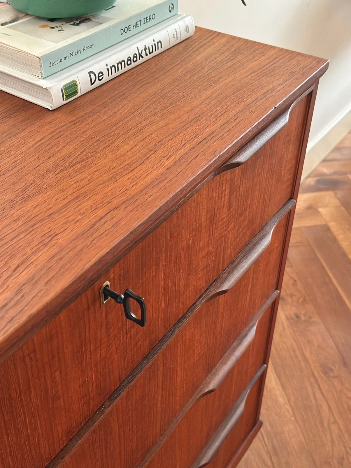 Vintage ladekast teak hout Deens design  jaren 50/60/70, Ophalen, Gebruikt, Teakhout, 50 tot 100 cm