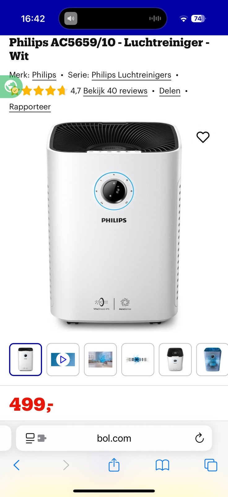 Philips luchtreiniger AC5659/10 nieuwprijs €499!!, Ophalen, Gebruikt, Luchtreiniger