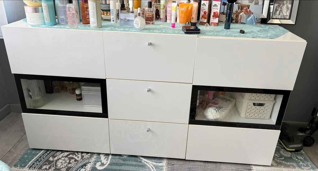 Modern wit dressoir met lades en deuren, Ophalen, Overige materialen, Gebruikt, 100 tot 150 cm
