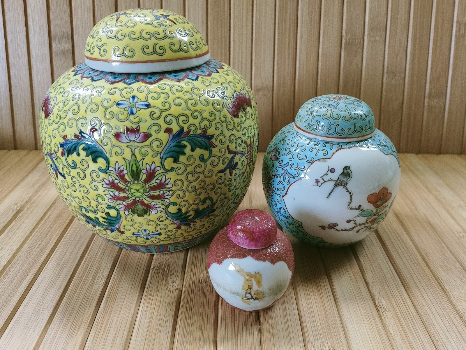 Set van 3 Chinese gemberpotten, handgeschilderd, Ophalen of Verzenden
