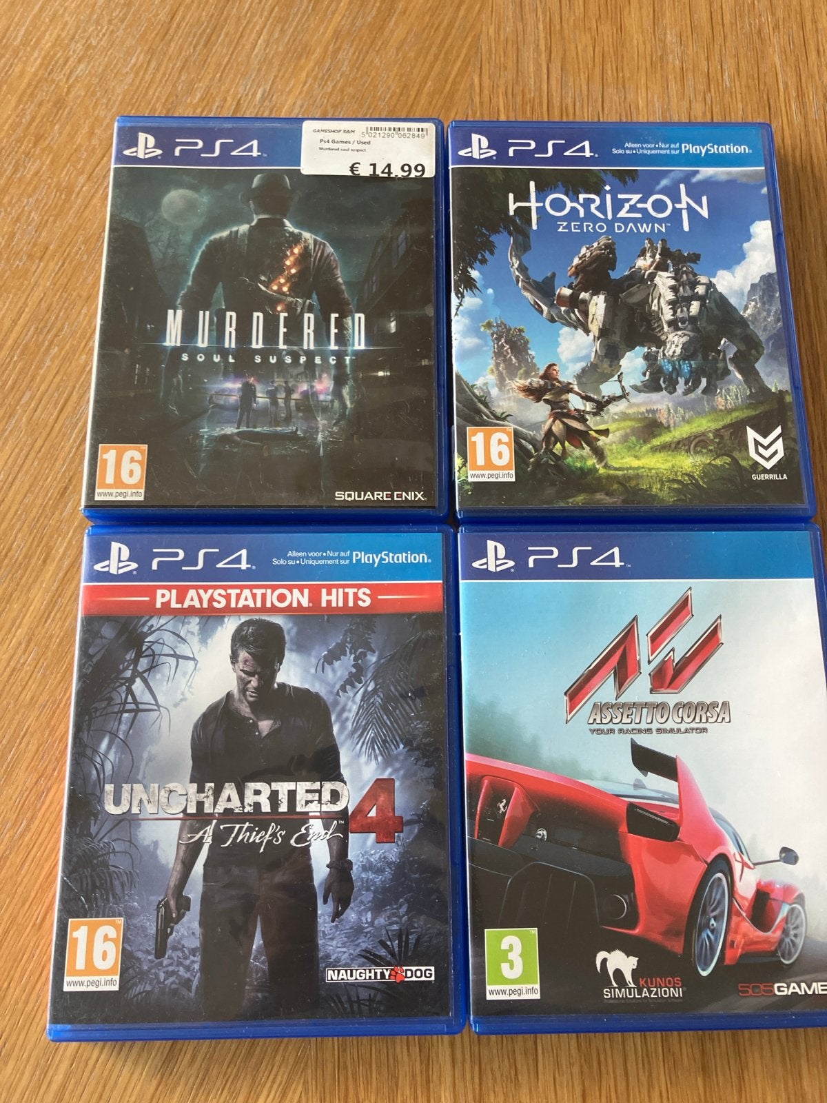 PS4 games: Murdered, Horizon, Uncharted 4, Assetto Corsa, Avontuur en Actie, 1 speler, Ophalen of Verzenden, Zo goed als nieuw