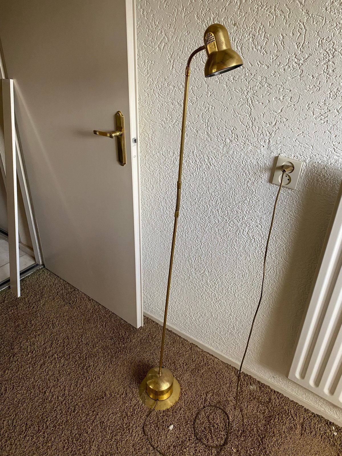 Vintage Messing Vloerlamp met Verstelbare Kop, Ophalen, Gebruikt, E27 (groot), Metaal