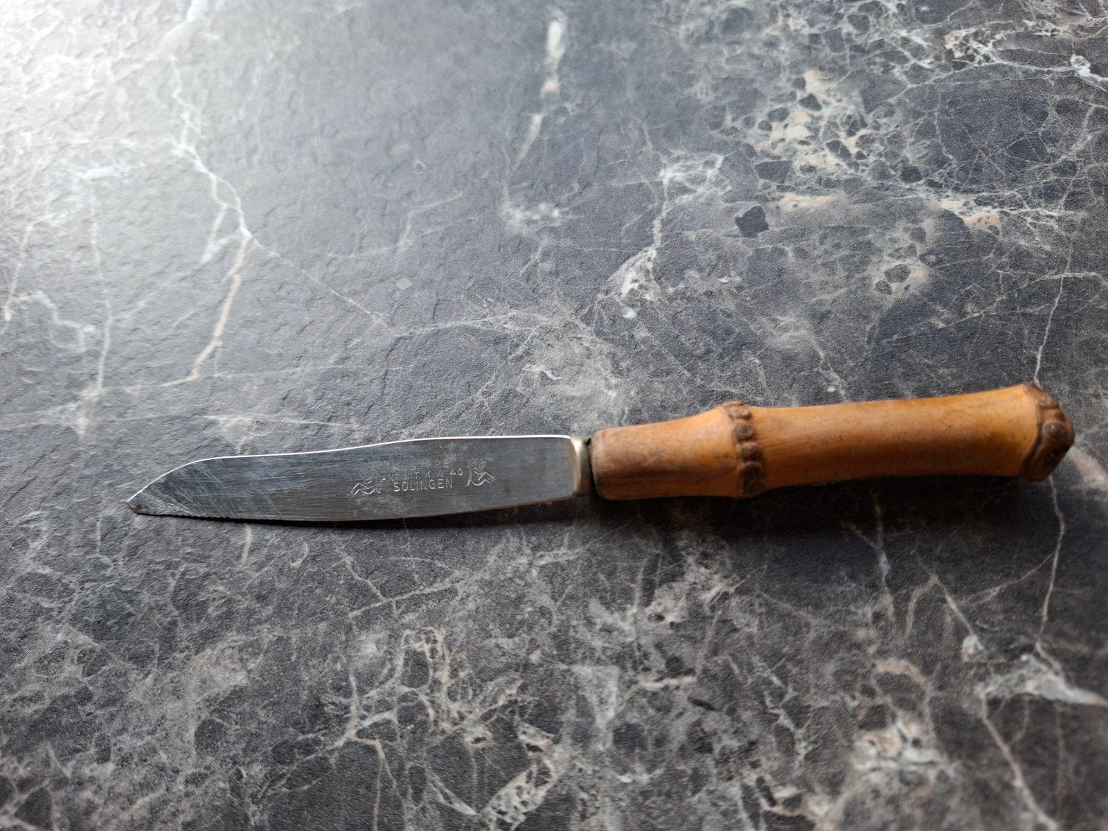 Retro mes Solingen met bamboe handvat, Ophalen of Verzenden