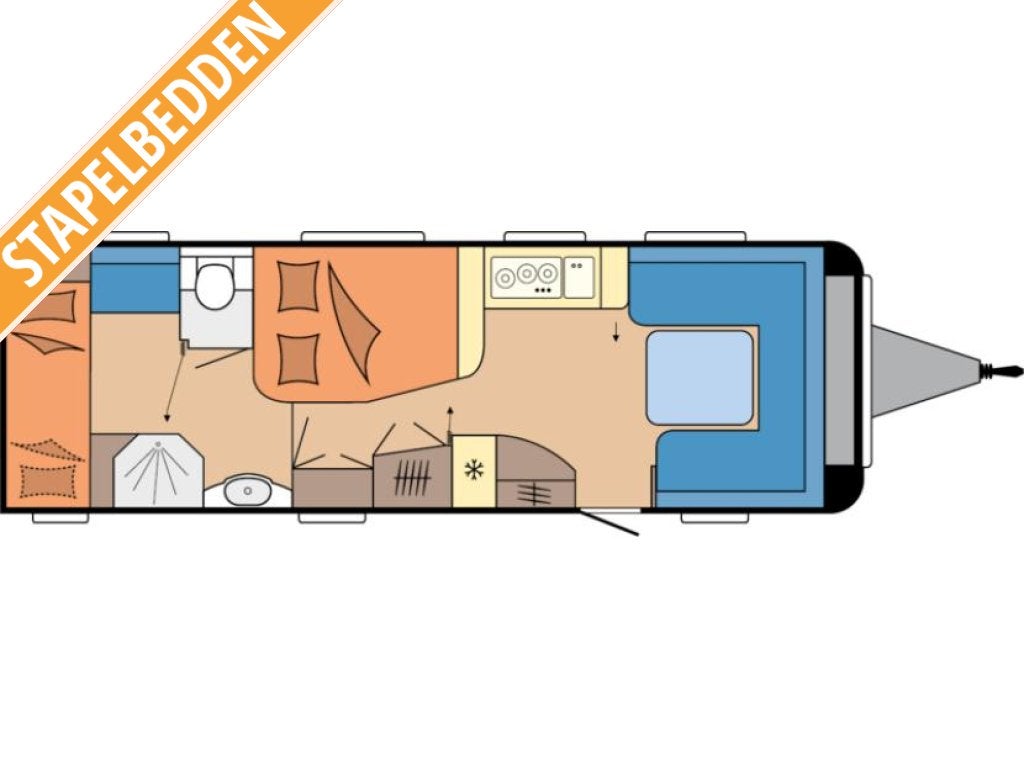 Hobby Prestige 720 KWFU 2027 STAPELBED + DOUCHE!!, Standaardzit, 7 tot 8 meter, Tot en met 6, 1500 - 2000 kg