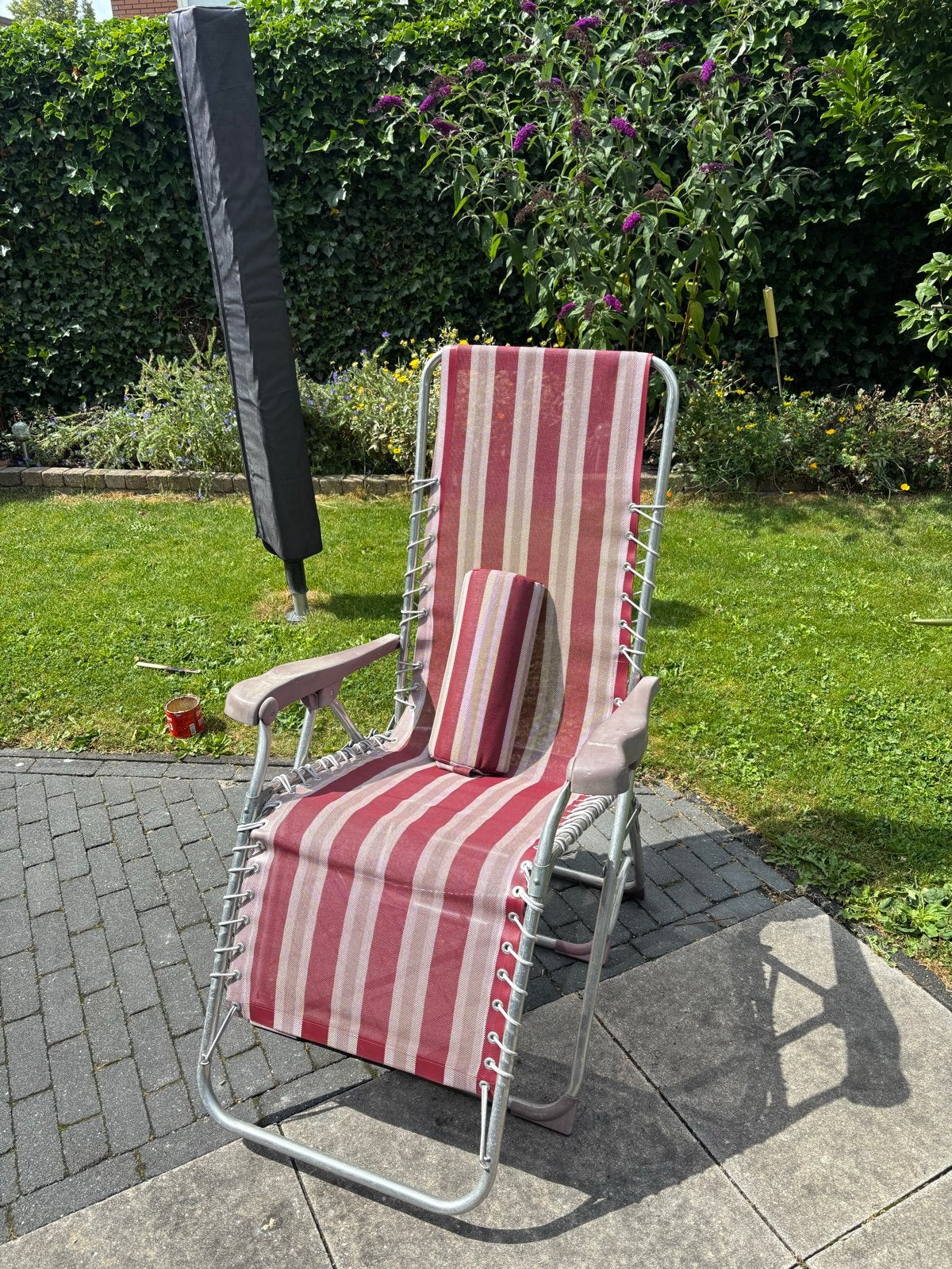 Camping / Verstelbare relaxstoel met voetensteun (2stuks), Tuin en Terras, Tuinstoelen, Ophalen, Gebruikt, Metaal, Inklapbaar