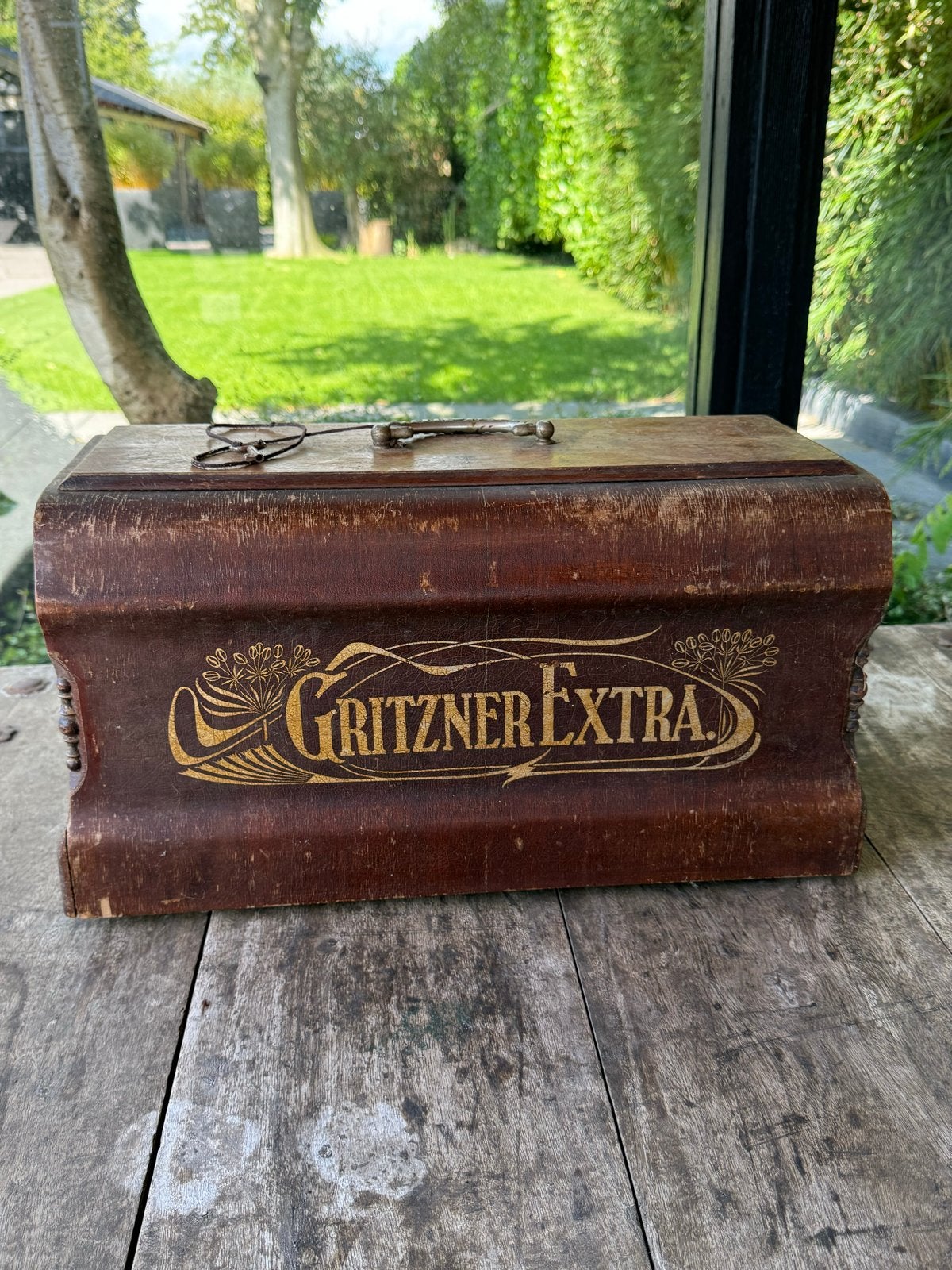Antieke Gritzner Extra Naaimachine Houten Kist, Ophalen of Verzenden