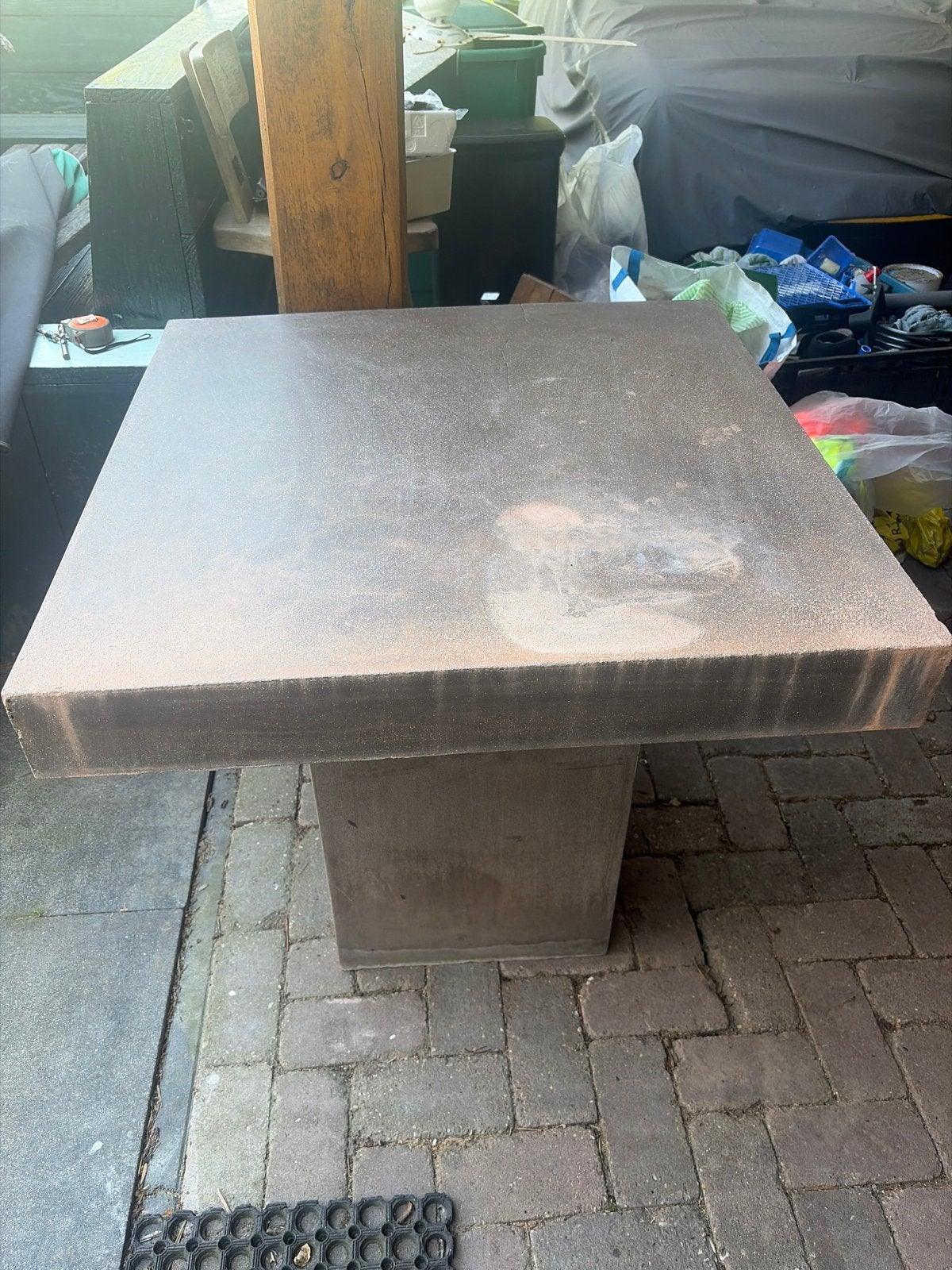 Robuuste stenen tafel van Riviera Maison, Tuin en Terras, Tuintafels, Ophalen, Gebruikt, Vierkant, Overige materialen