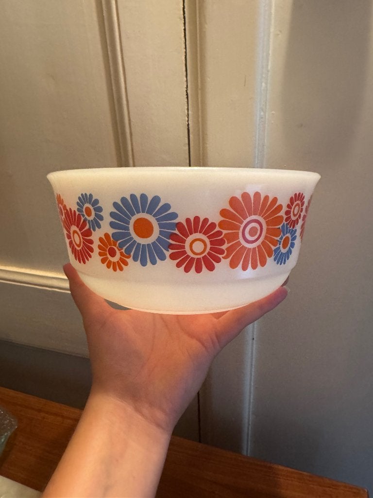 Vintage Schott en Gen Mainz pyrex schaal bloemen, Ophalen of Verzenden, Overige stijlen, Glas, Schaal of Schalen
