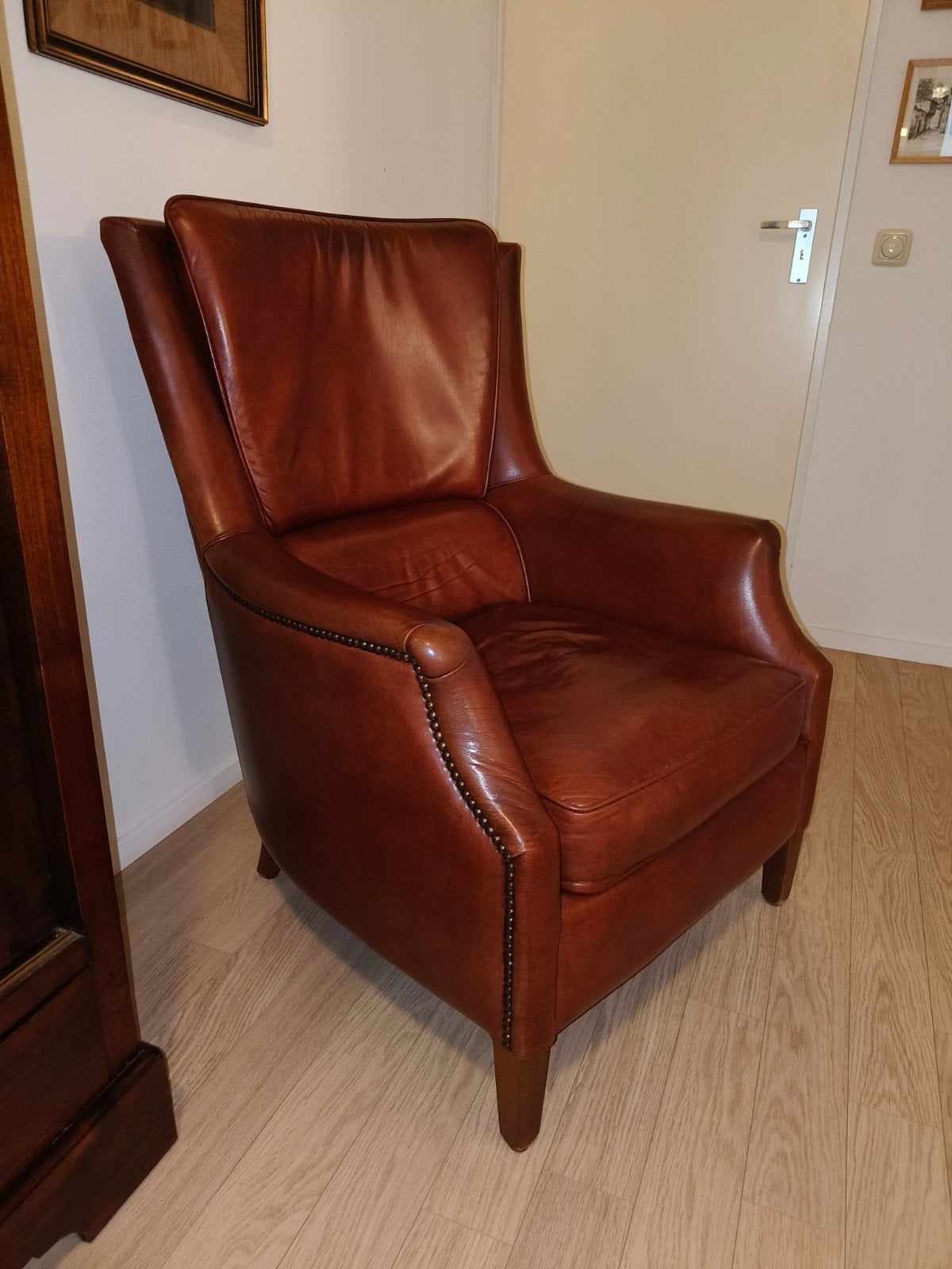 Leren fauteuil, Huis en Inrichting, Ophalen, Zo goed als nieuw, 50 tot 75 cm, Leer
