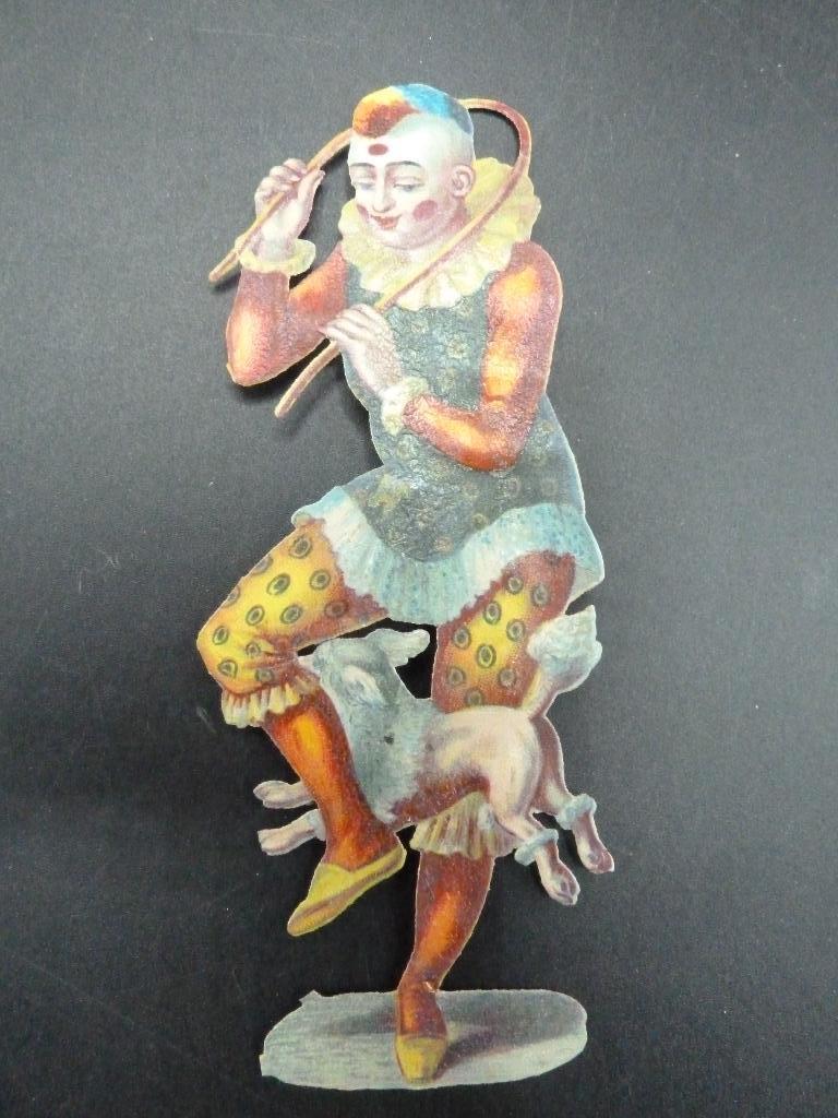 Antiek poëzieplaatje circusclown met hondje, Ophalen of Verzenden