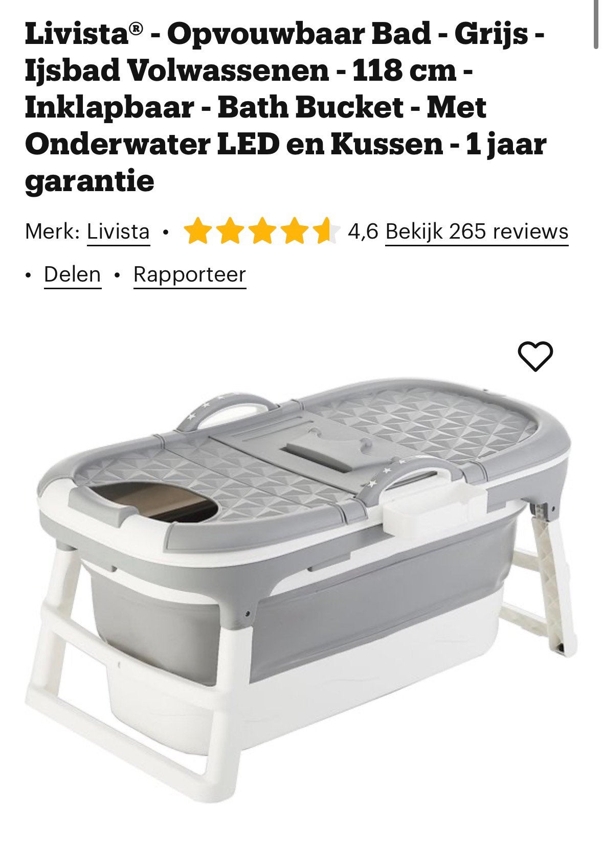 Livista - Opvouwbaar Bad - Grijs-118cm, Overige typen, Zo goed als nieuw, Minder dan 100 cm, 25 tot 50 cm
