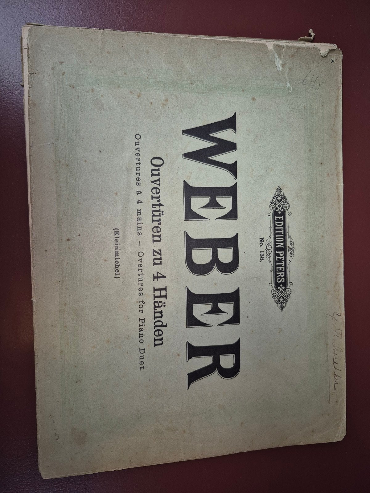 Weber Ouverture Turandot - Overtures for Piano Duet, Gebruikt, Klassiek, Ophalen of Verzenden, Artiest of Componist