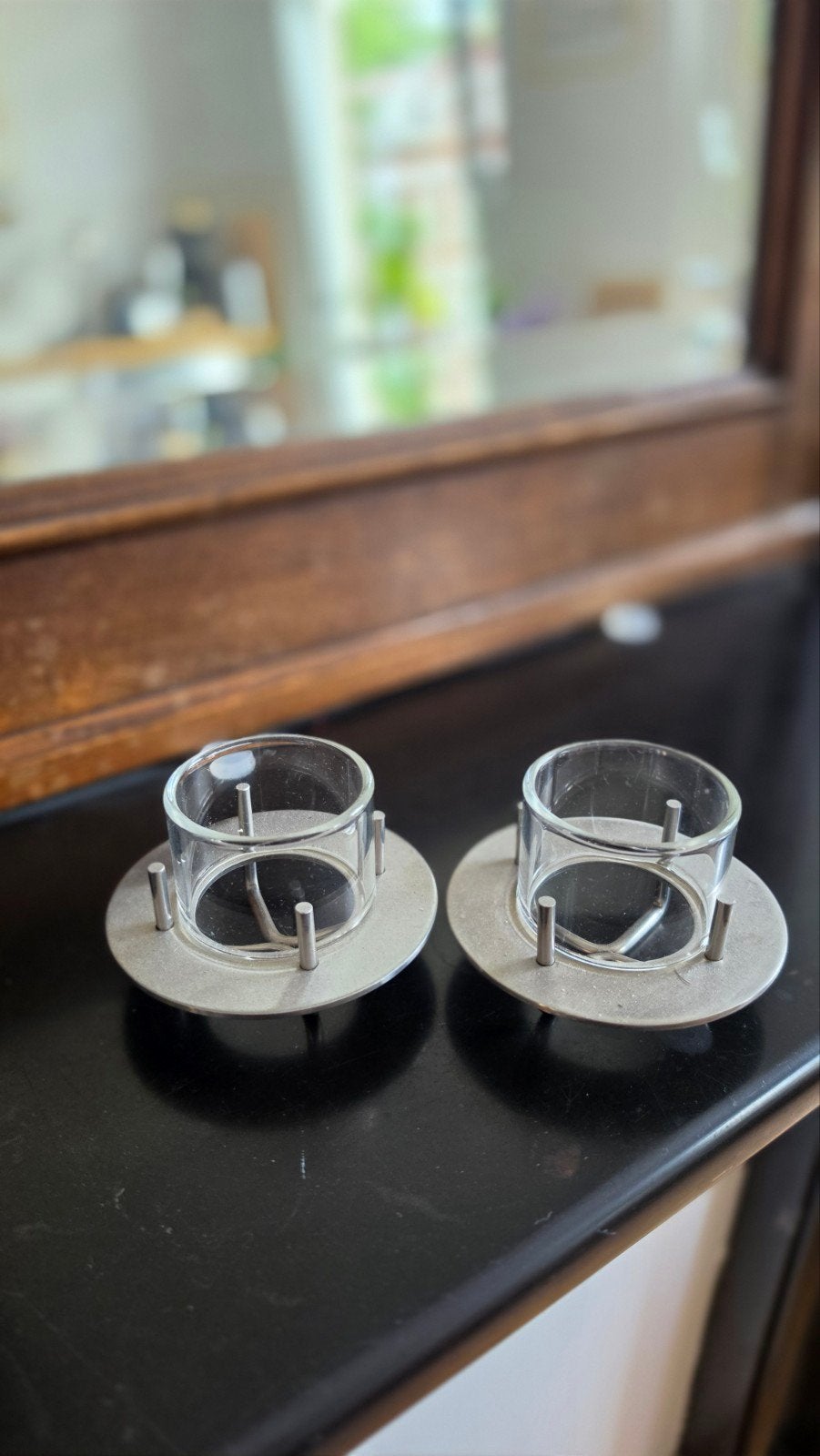 Mooie set van 2 theelichthouders - Scandinavisch design, Ophalen of Verzenden, Zilver, Glas