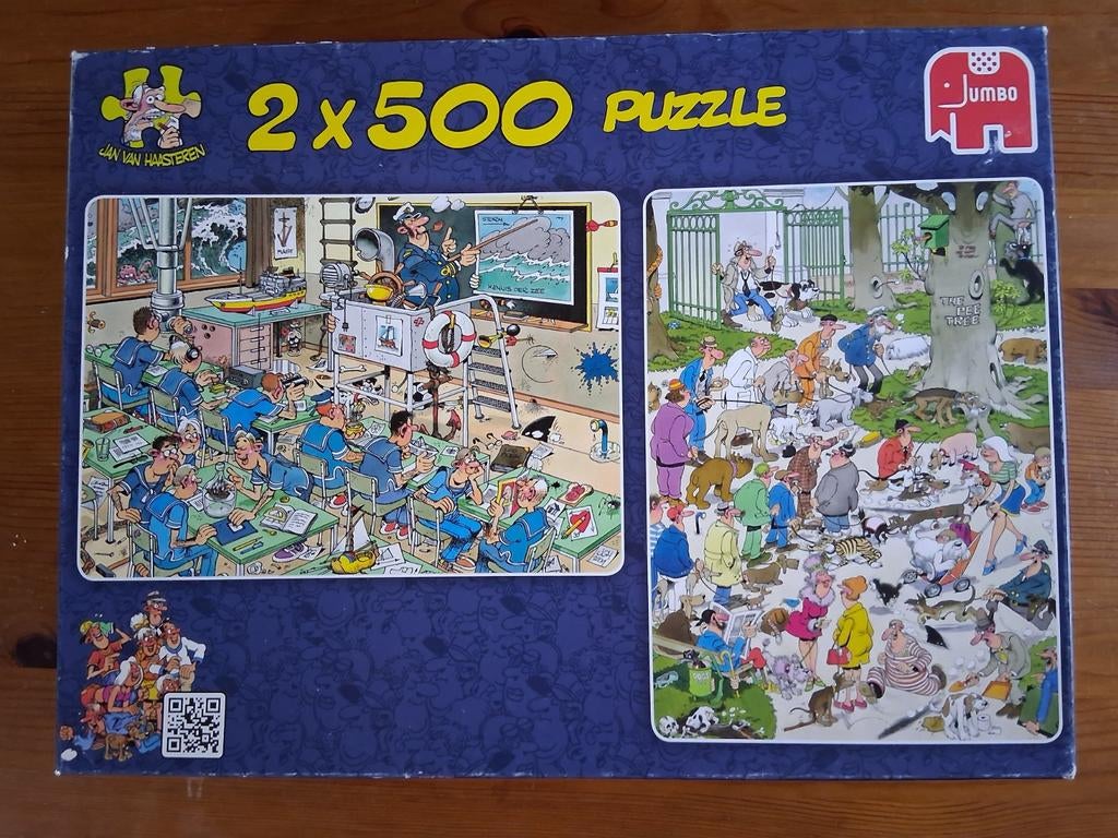 Jan van Haasteren puzzel. 2x 500 stukjes. Honden en school, Ophalen, 500 t/m 1500 stukjes, Zo goed als nieuw, Legpuzzel