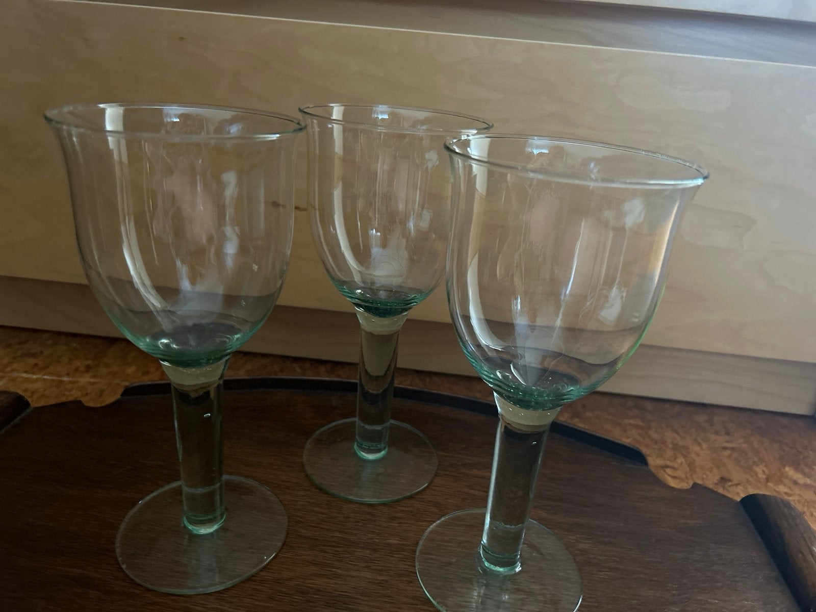 Vinrage gerecyclede mondgeblazen glazen met groene tint, Ophalen of Verzenden