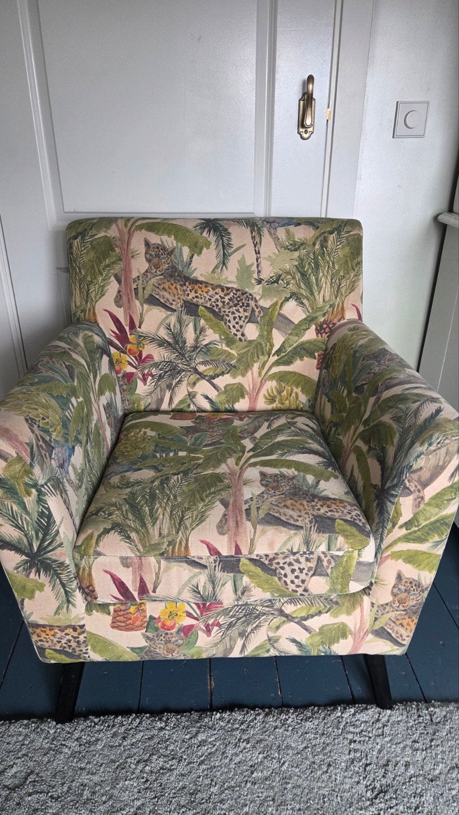 Unieke fauteuil met jungleprint en luipaarden, Ophalen, Overige kleuren, Jungle, Eclectisch, Modern, Zo goed als nieuw
