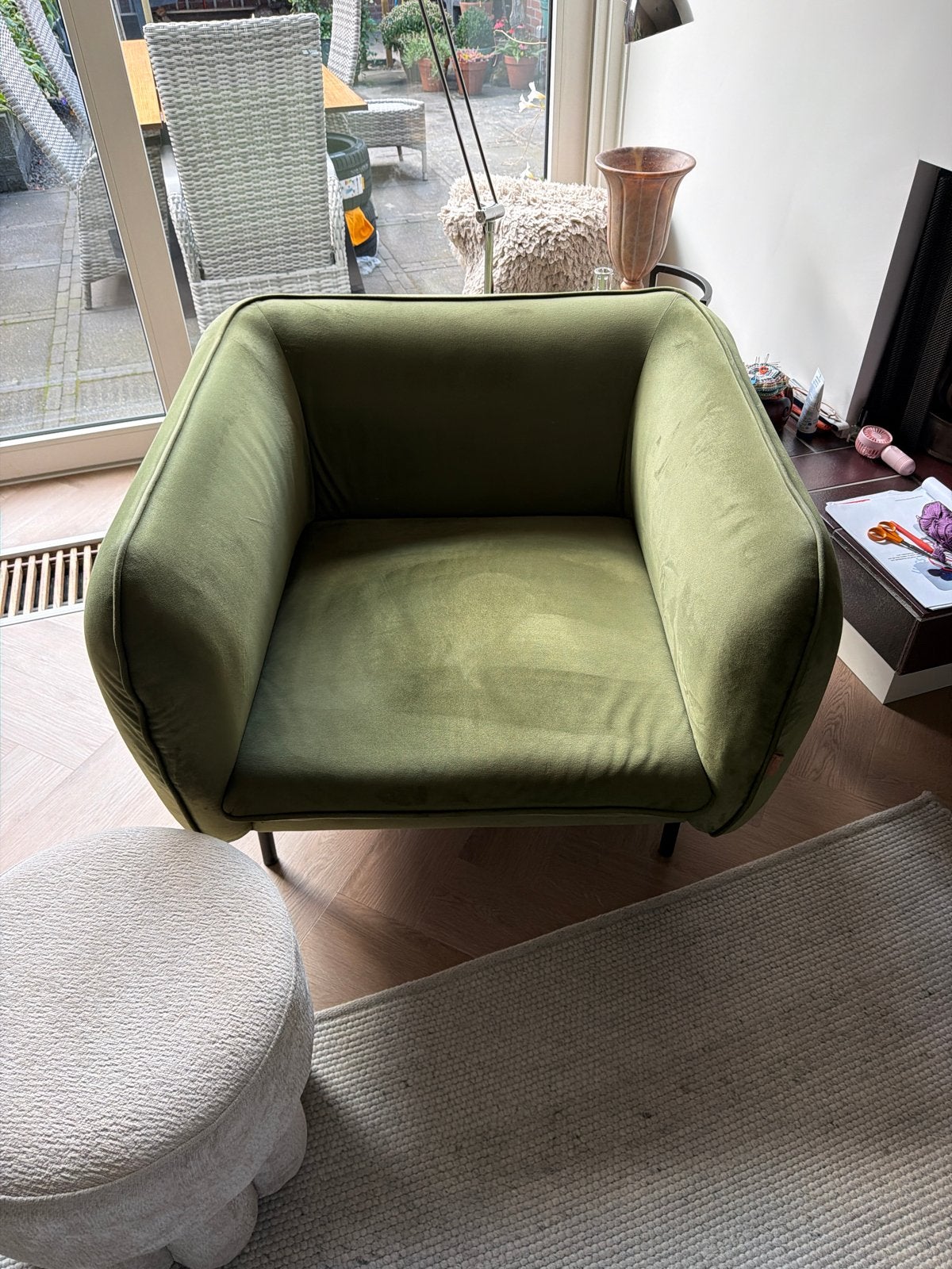 Stijlvolle groene fauteuil van Dutch tribes, Huis en Inrichting, Ophalen, Gebruikt, Stof, 75 tot 100 cm