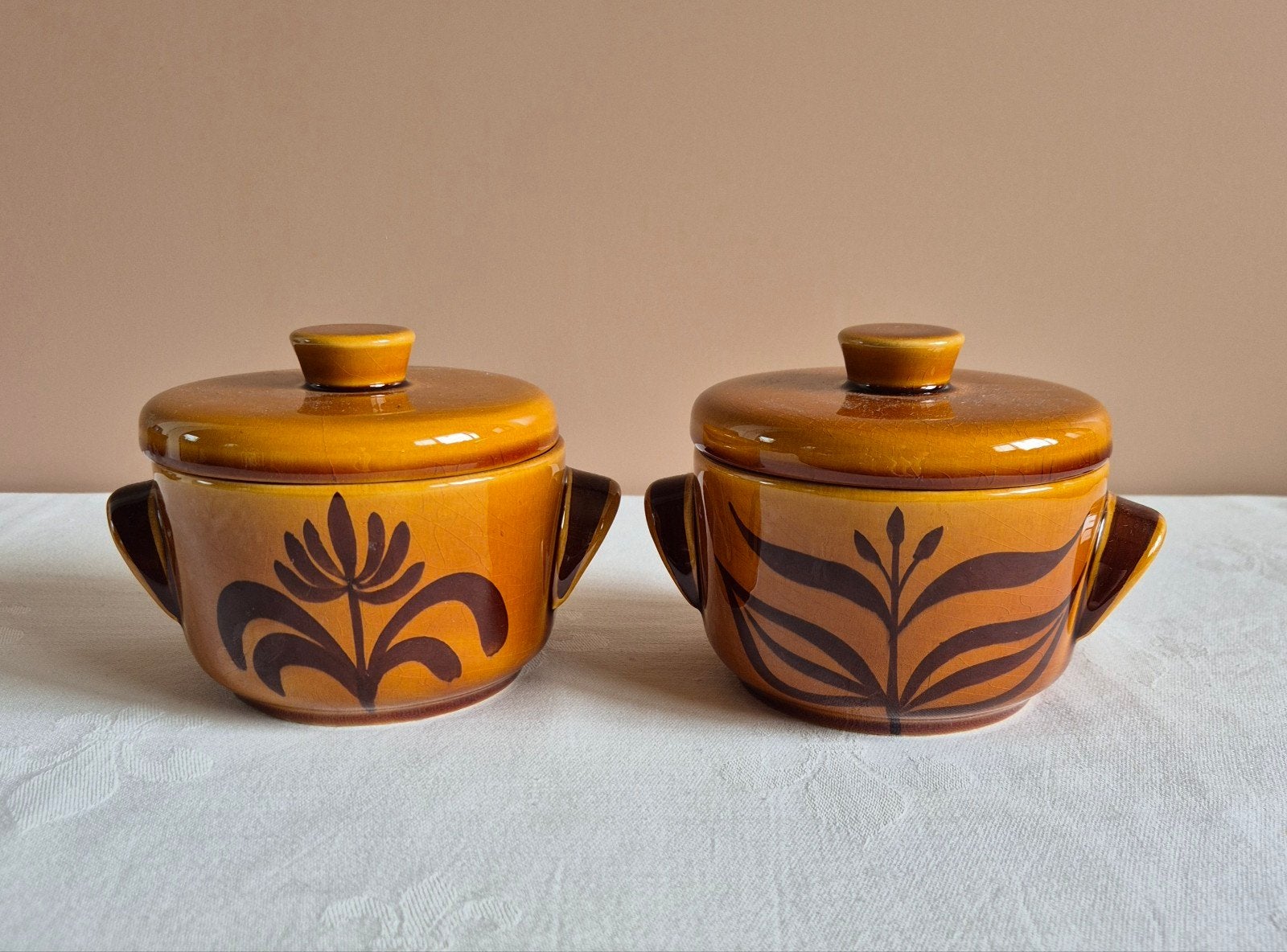 Set van 2 Vintage Keramische Soepkommen met Deksel, Ophalen of Verzenden