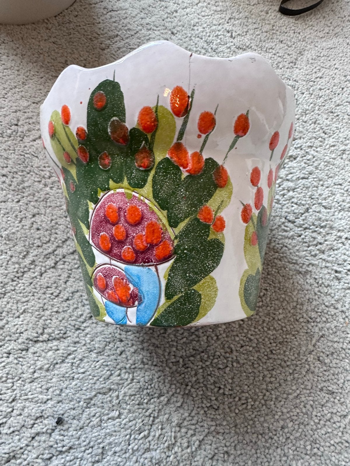 Vintage Handgeschilderde Bloempot - Made in W. Germany, Gebruikt, Overige kleuren, Aardewerk of Porselein, Ophalen of Verzenden