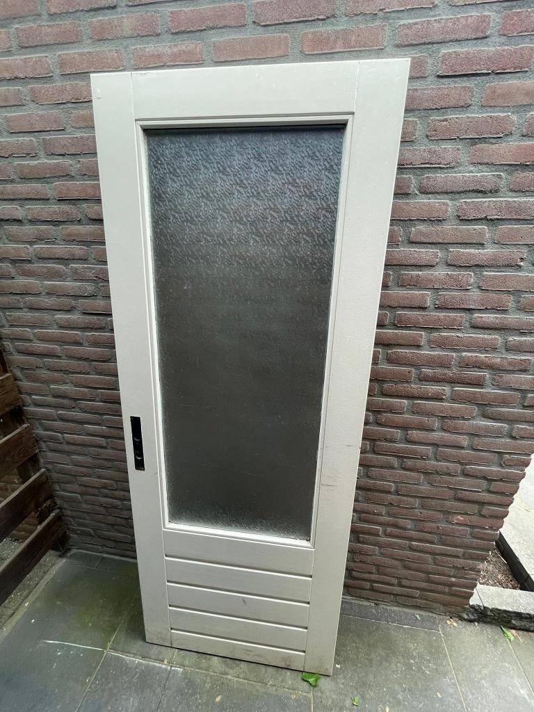 Witte schuurdeur met ruit, 211,5 x 83,5, Ophalen, Gebruikt, 80 tot 100 cm, Buitendeur