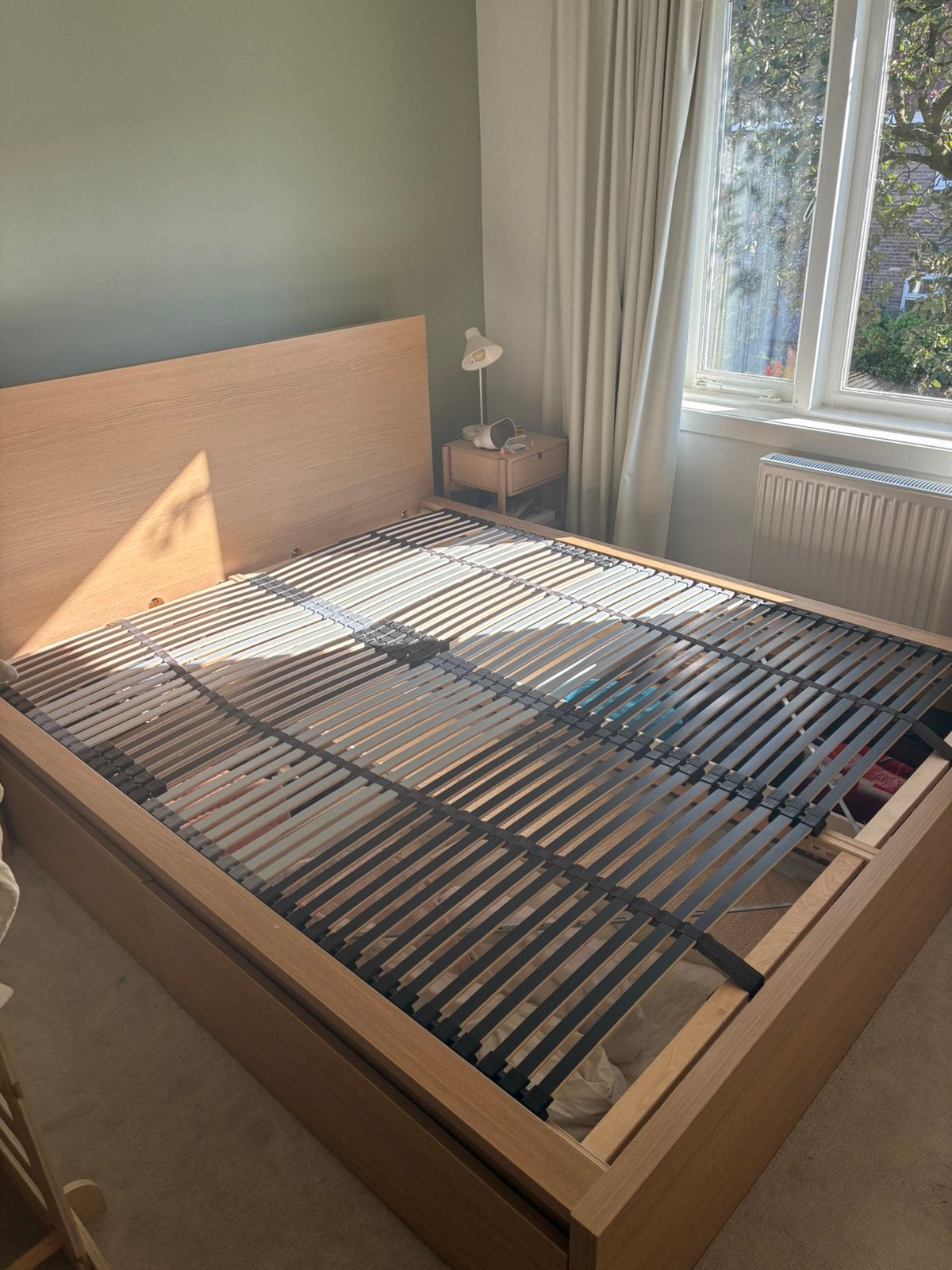 Ikea Malm bed 160x200 incl. Lattenbodem Leirsund Ikea, Ophalen, Gebruikt, Bruin, Tweepersoons