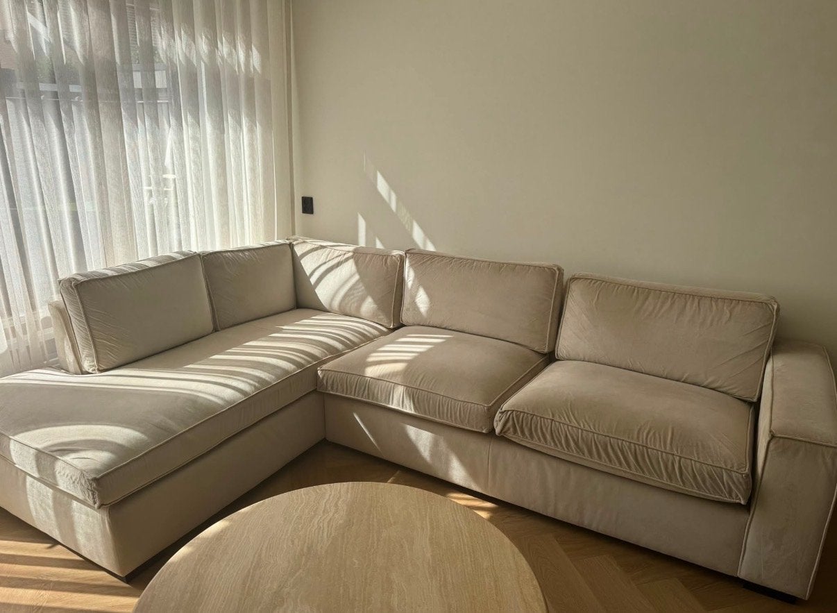 Hoekbank - Crèmekleurig, Ophalen, Gebruikt, 100 tot 125 cm, .