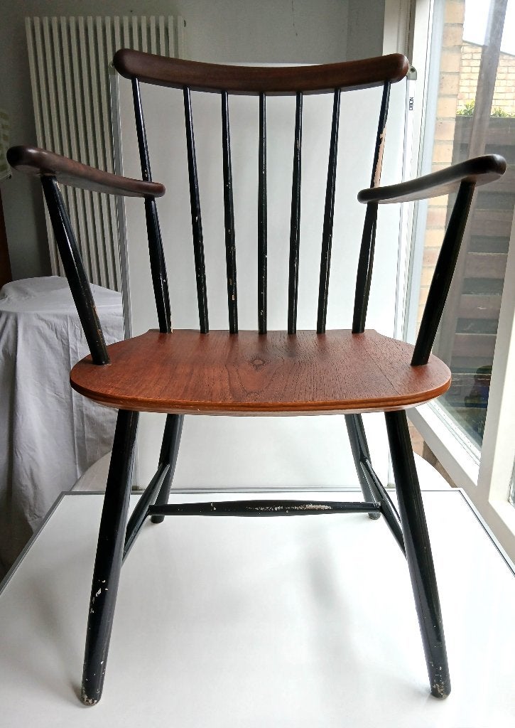 Billund spijlenstoel, deens, tapiovaara, pastoe, vintage, Huis en Inrichting, Stoelen, Gebruikt, Zwart, Eén, Hout