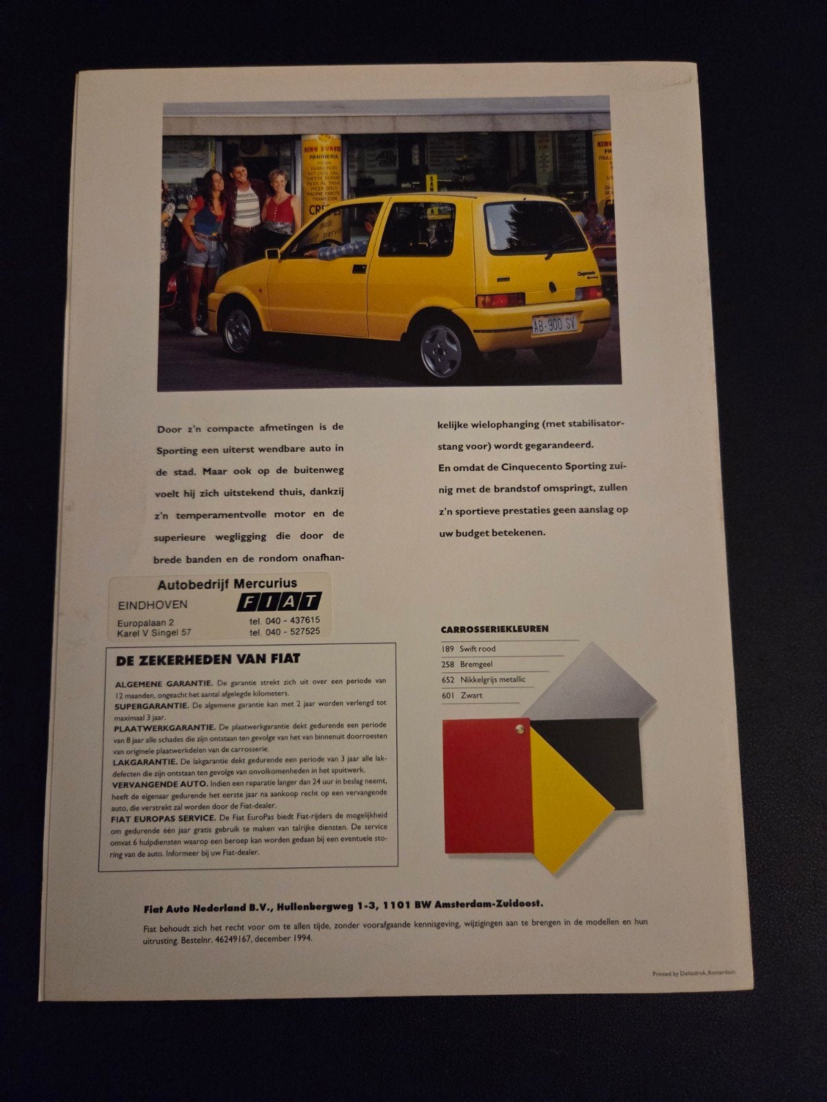 Brochure Fiat Cinquecento Sporting 1995, Verzenden, Zo goed als nieuw, Overige merken