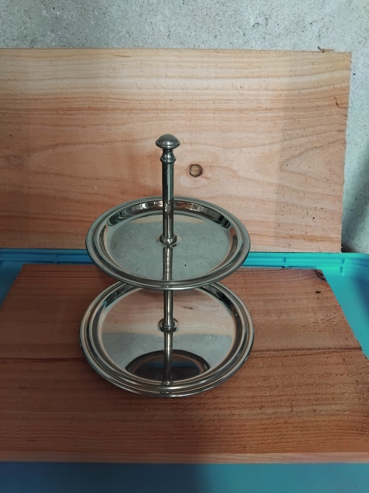 Zilverkleurige mini etagère met 2 lagen, Ophalen