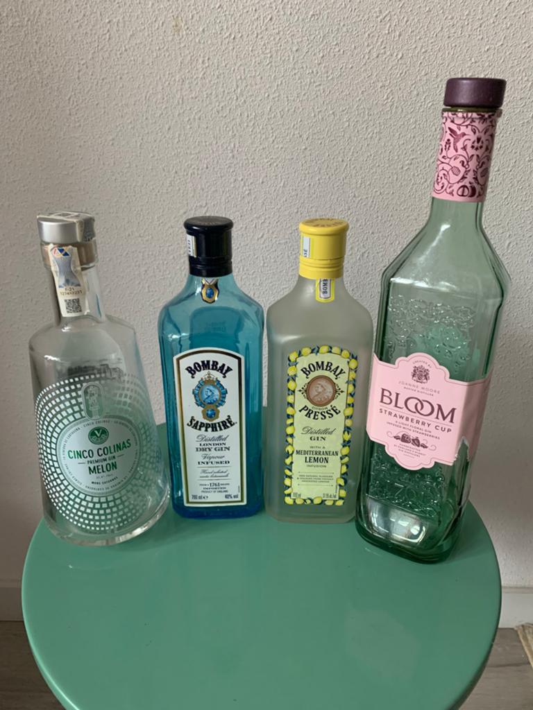 Set van 4 Lege Gin Flessen – Decoratie & Creatief Knutselen, Ophalen of Verzenden, Zo goed als nieuw