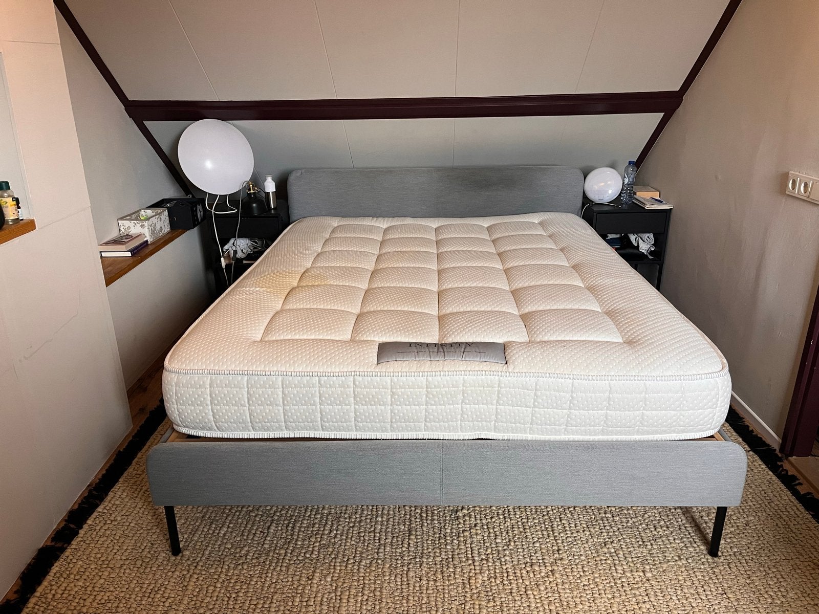 Ikea Slattum bed 160x200 met Promax lattenbodems + matras, Ophalen, Gebruikt, Tweepersoons, 200 cm