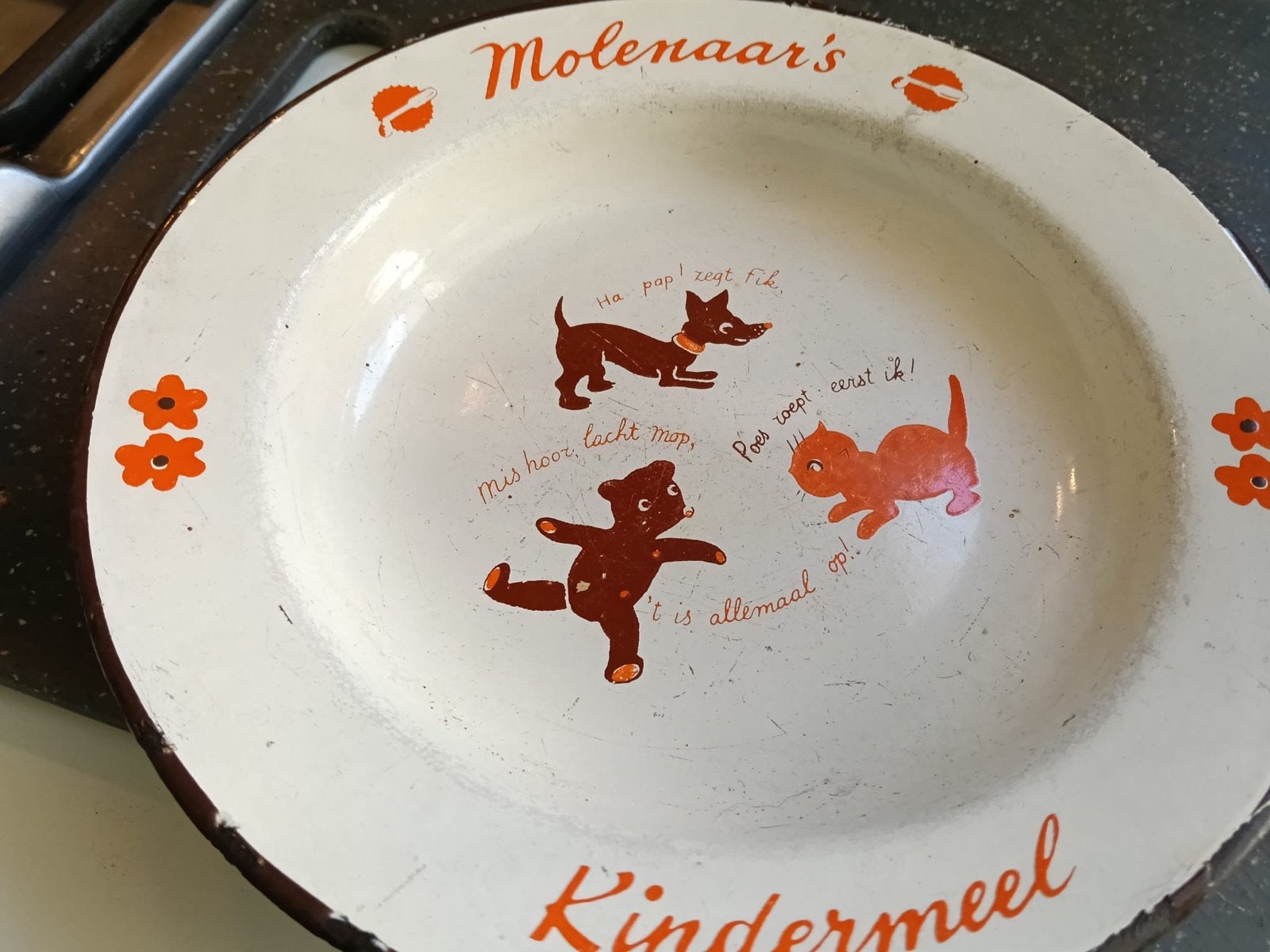 Vintage Molenaar's Kindermeel emaille bordje, Antiek en Kunst, Ophalen of Verzenden