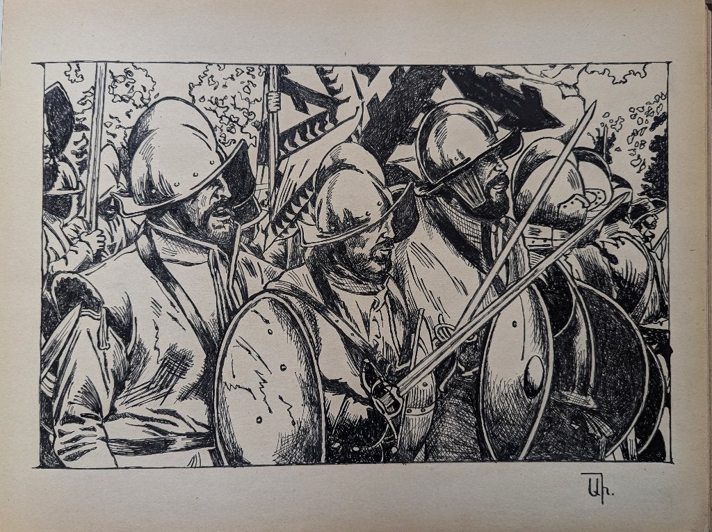 "De laatste slag. Landsknechten", Antiek en Kunst, Overig onderwerp, Verzenden, Echtheidscertificaat, Papier/karton