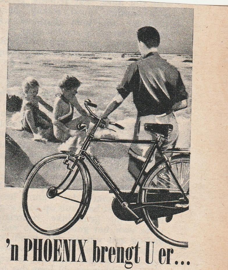Retro reclame 1954 Phoenix fiets brengt u naar zee, Verzenden, Overige typen