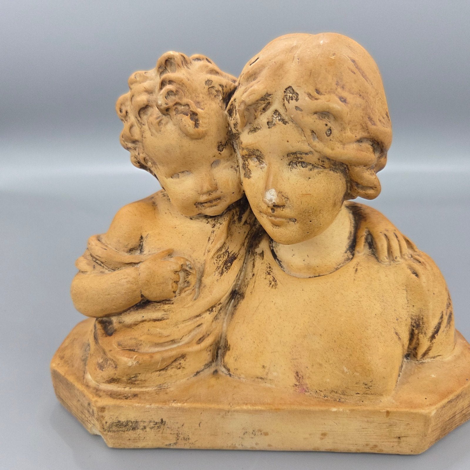 Vintage Buste Moeder en Kind - Gips/Keramiek, Groep mensen, Minder dan 20 cm, Gips, Buste