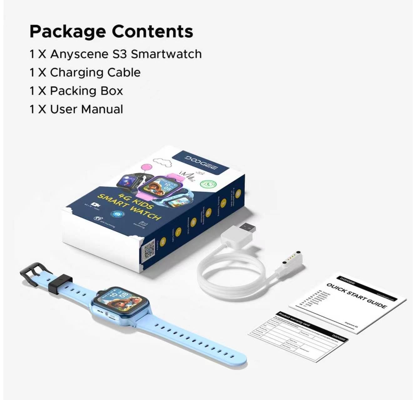 DOOGEE Anyscene S3 4G Kids Smartwatch - Blauw, Ophalen, Blauw, Nieuw, Waterdicht