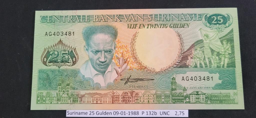 Suriname 25 Gulden 1988 P132b UNC, Ophalen of Verzenden