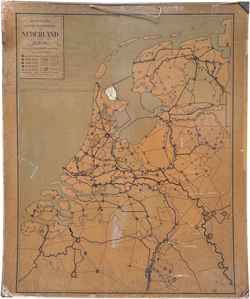 628. Wandkaart Nederland, R. Bos - Noordhoff, 20e eeuw, Antiek en Kunst, Antiek | Schoolplaten, Ophalen, Aardrijkskunde