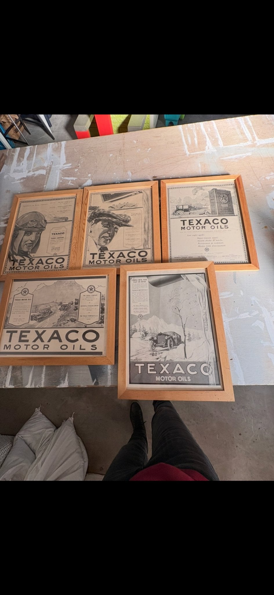 Set van 5 vintage Texaco Motor Oils reclameposters, Ophalen, Gebruikt, Reclamebord