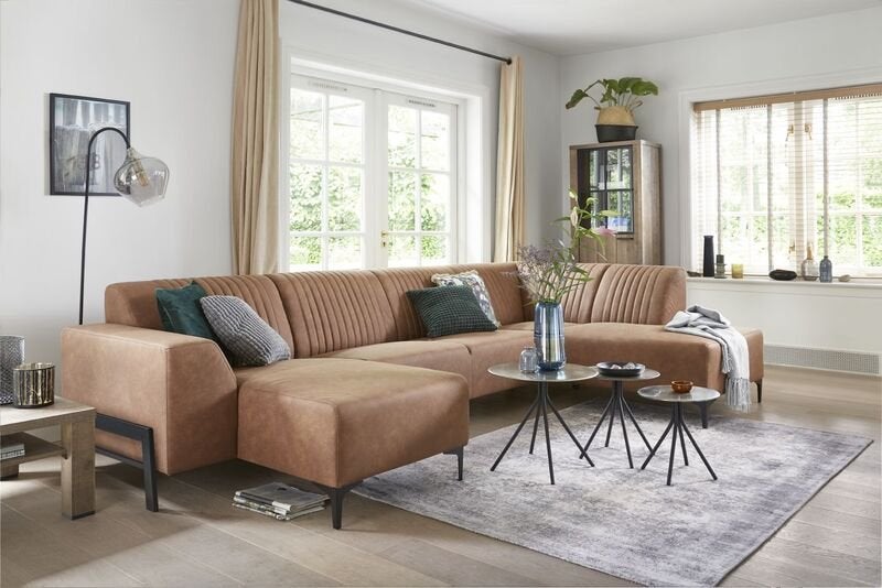 350cm U bank mikroleder als nieuw, Ophalen, Zo goed als nieuw, Tapijt