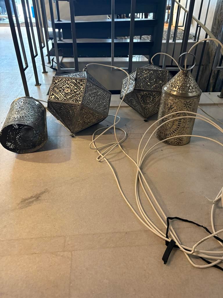 Set van 4 Marokkaanse hanglampen, Ophalen of Verzenden, Gebruikt, Metaal, Minder dan 50 cm