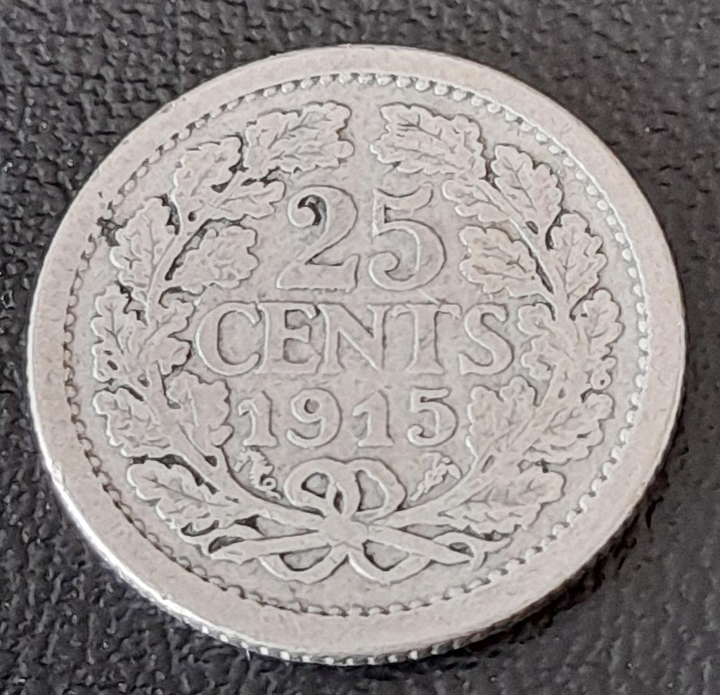 Nederland 25 cent 1915 (lot 3), Postzegels en Munten, Munten | Nederland, Zilver, 25 cent, Ophalen of Verzenden, Koningin Wilhelmina
