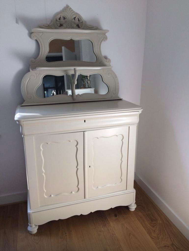 Biedermeier commode met spiegel kleur old white, Ophalen