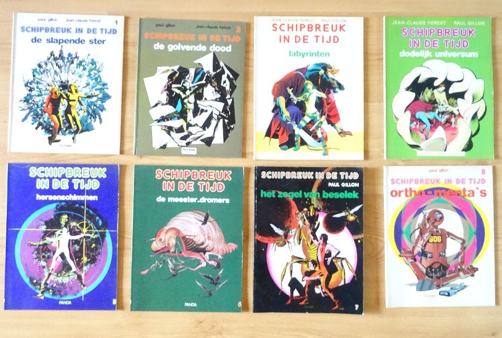 Schipbreuk in de tijd deel 1 t/m 8, softcover, 1e druk, Boeken, Stripboeken, Gelezen, Meerdere stripboeken, Ophalen of Verzenden