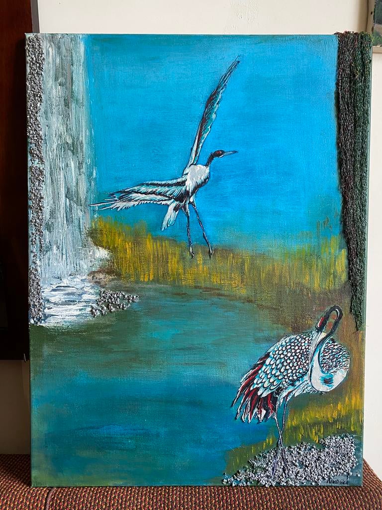 Schilderij met kraanvogels, Ophalen