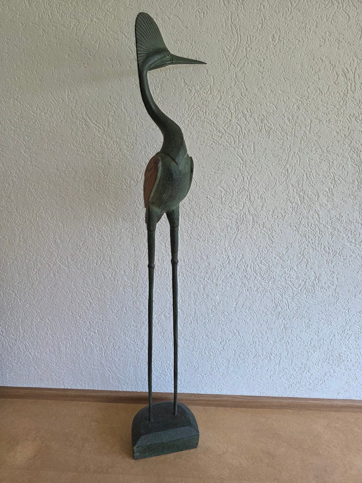 Houten kraanvogel, Ophalen, Gepatineerd, 50 - 100 cm, Brons