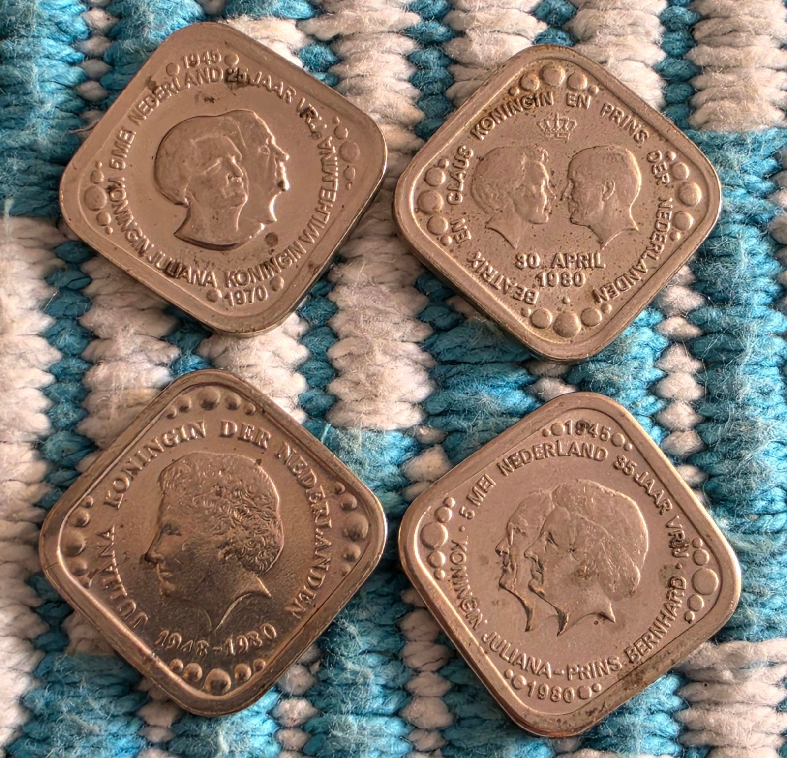 Set van 4 Juliana 5 cent munten, vierkant, Ophalen of Verzenden, Koningin Juliana, 5 cent, Setje