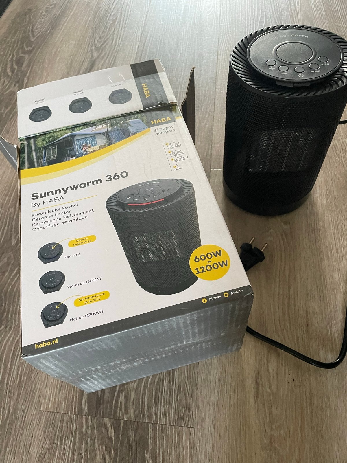 Sunnywarm 360 Camping Kachel & Ventilator - 1200W, Caravans en Kamperen, Ophalen of Verzenden, Zo goed als nieuw